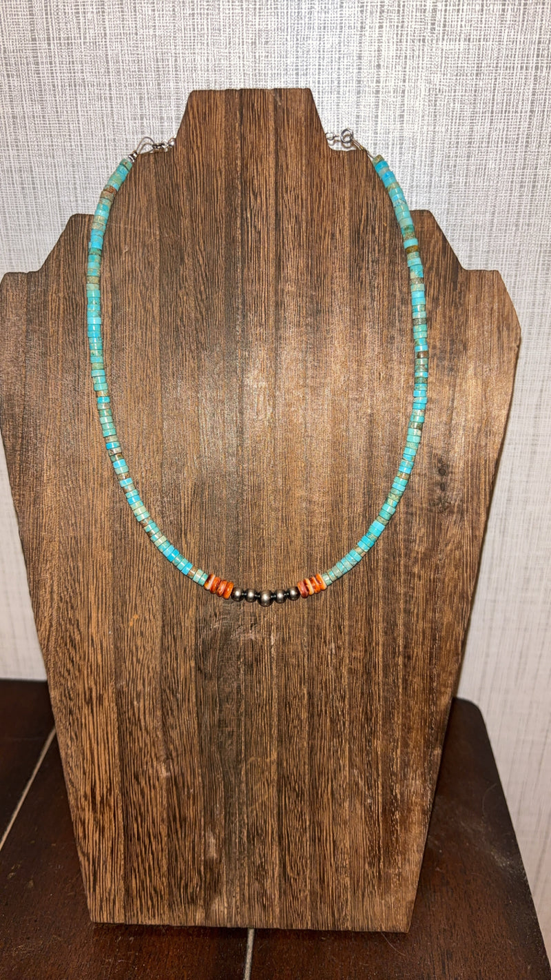 Vibrant choker - Sterling Silver Pearls and spiny on turquoise veracite