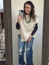 Short Sleeve Side Slit Oversized Sweater