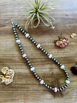 20 inch 8 mm Sterling Silver Pearls necklace and pink conch